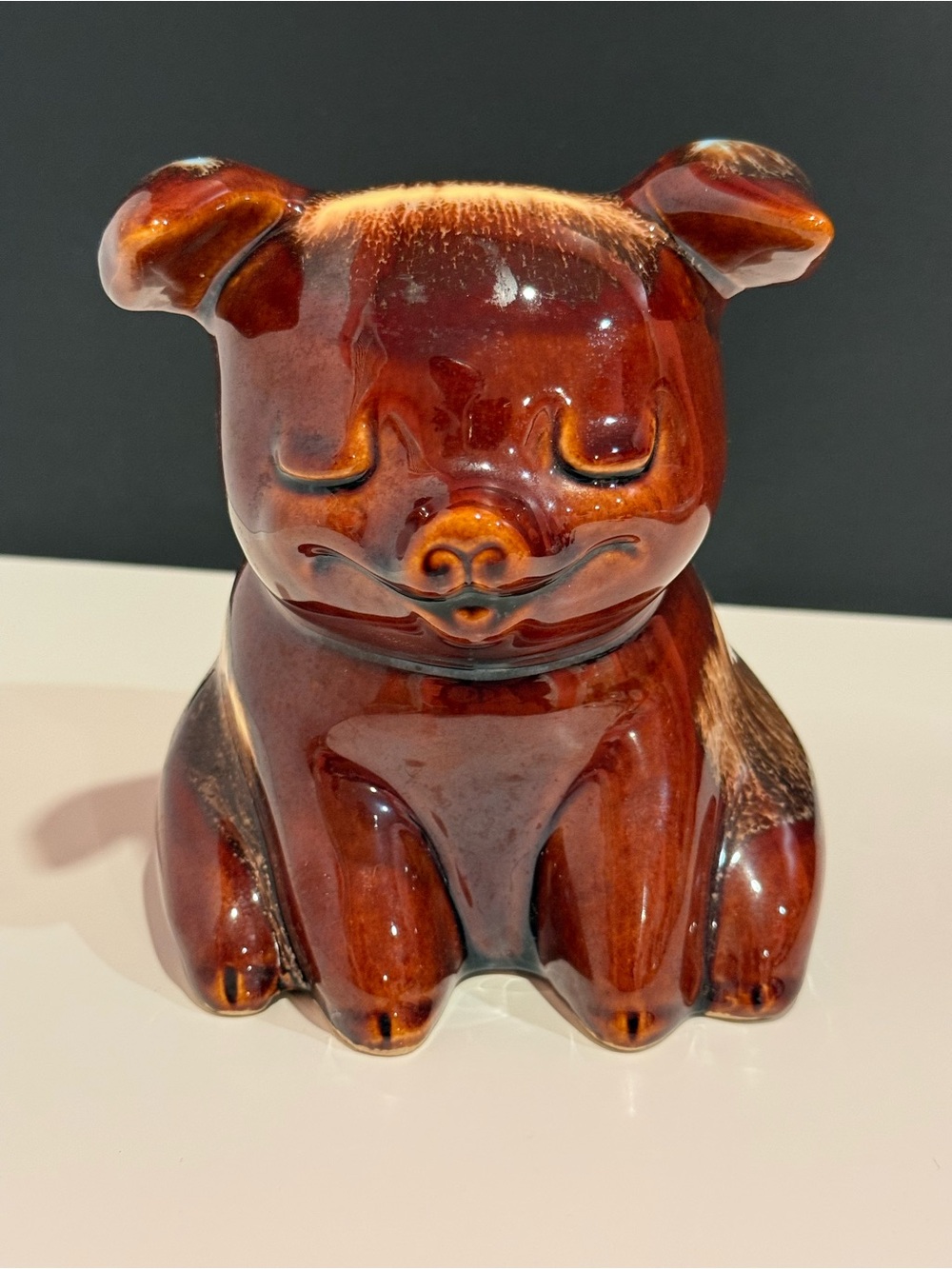 Hull Pottery "Corky Pig" Piggy Bank 1950s & Turquoise Drip Glaze USA 196